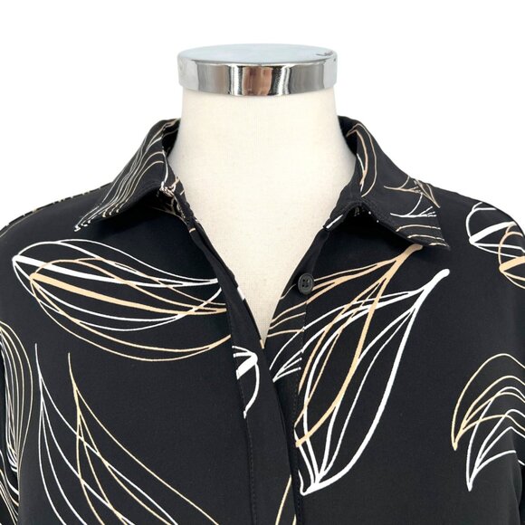 Chicos Leaf Print Shirt Dress Black Beige Size 8 US - Picture 3 of 12